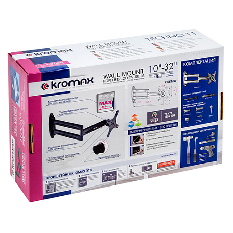 Наклонно-поворотный ТВ кронштейн  Kromax TECHNO-11 black для LED/LCD телевизоров