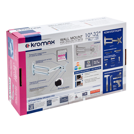 Наклонно-поворотный ТВ кронштейн  Kromax TECHNO-11W white для LED/LCD телевизоров