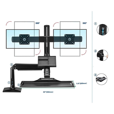 Кронштейн с газлифтом  North Bayou NB FС24-2A два монитора с клавиатурой