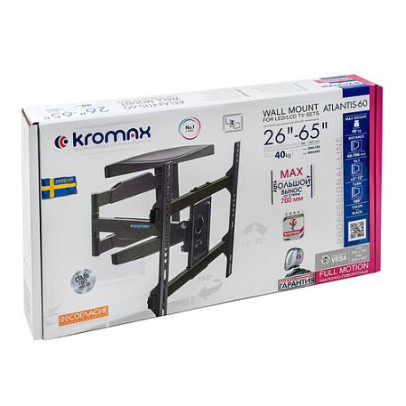 Наклонно-поворотный ТВ кронштейн  Kromax ATLANTIS-60 для LED/LCD телевизоров