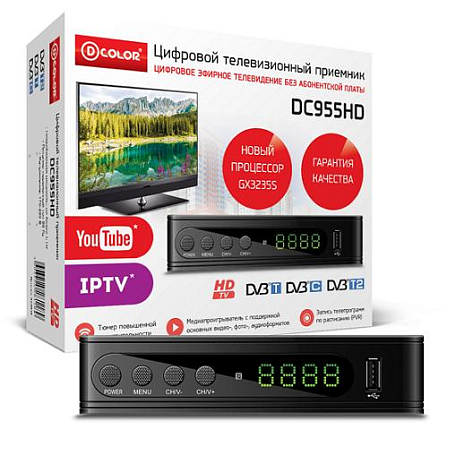 Цифровая ТВ приставка  D-color DC955HD ресивер с тюнером DVB-T2/C