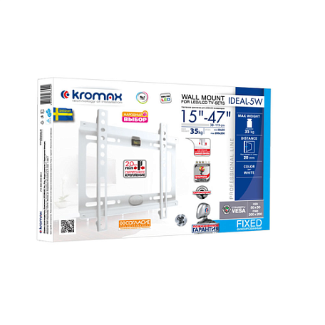 Фиксированный ТВ кронштейн  Kromax IDEAL-5W white для LED/LCD телевизоров