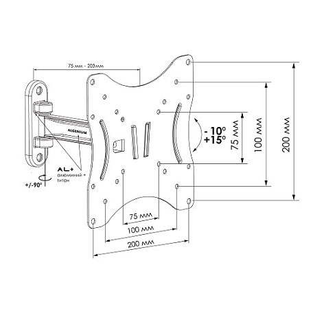 Наклонно-поворотный ТВ кронштейн  Algenium LS 51-21M для LED/LCD телевизоров